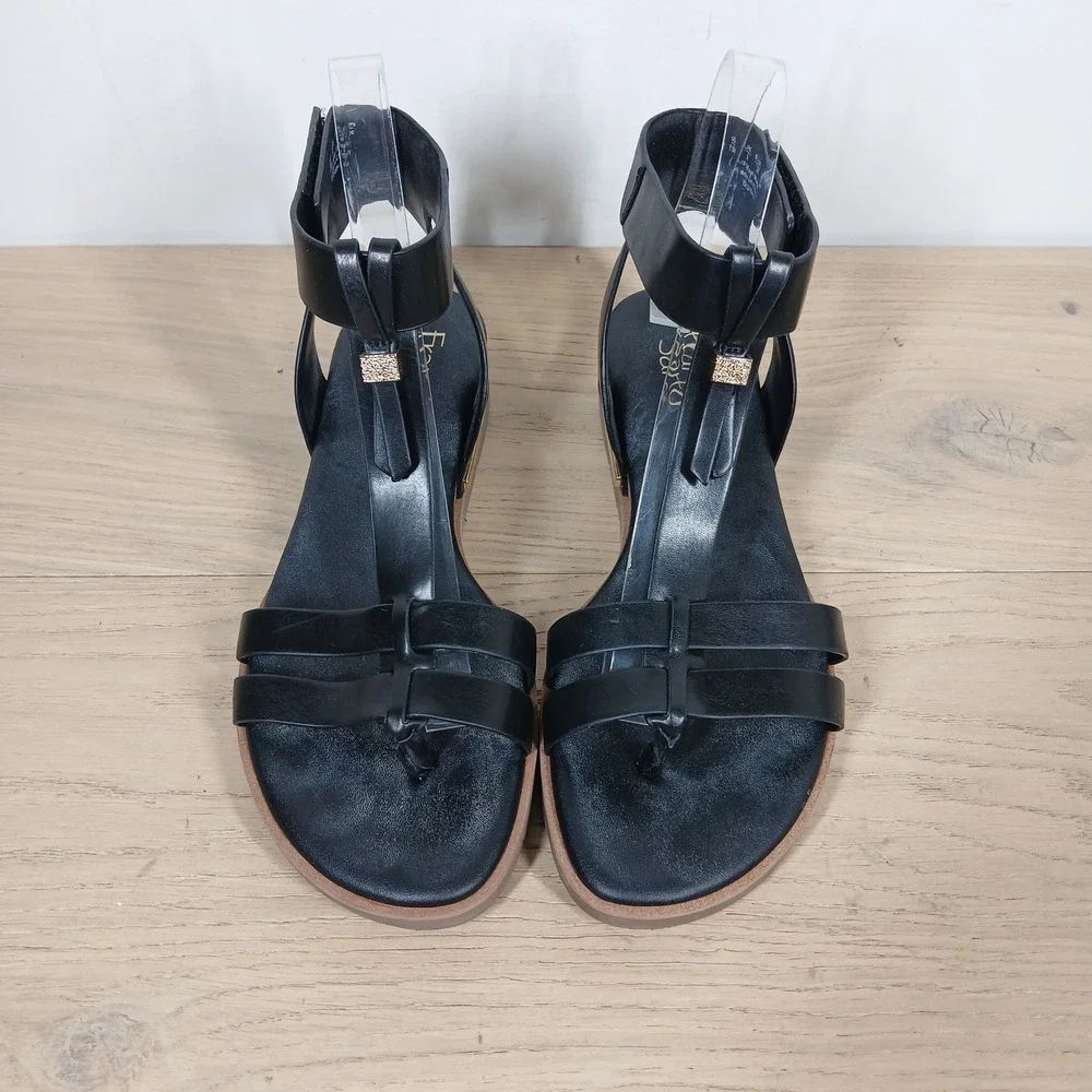 Franco Sarto Dosha Sandals Womens 7.5 Black T Strap Comfort Dress Casual